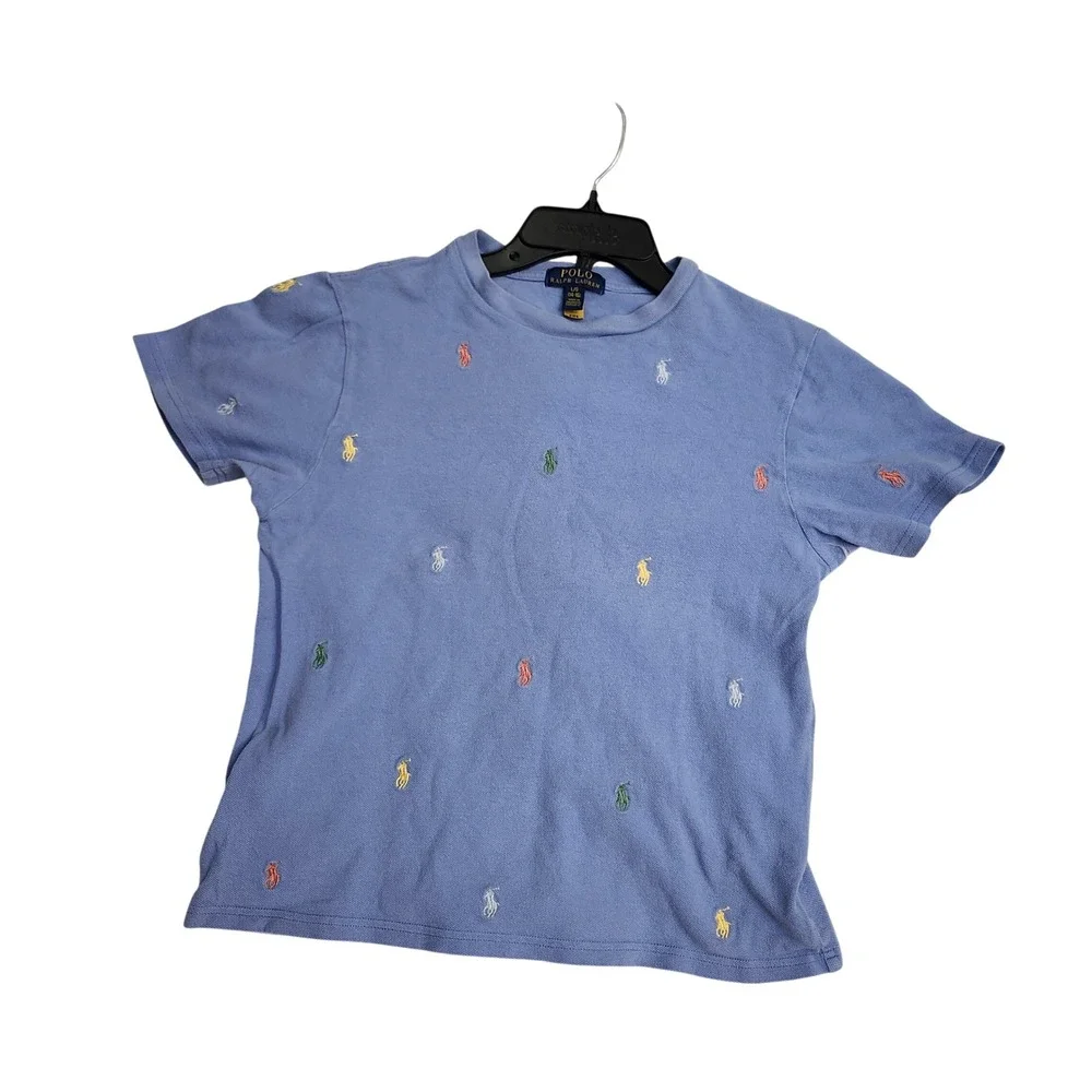 Polo Ralph‎ Lauren Kids Blue Multi Color All Over Pony Embroidered Shirt L 14-16